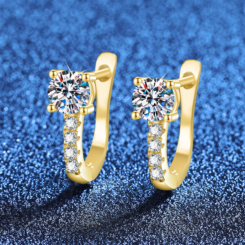 Moissanite s925 sterling silver earrings, classic U-shaped style, versatile Moissanite stud earrings
