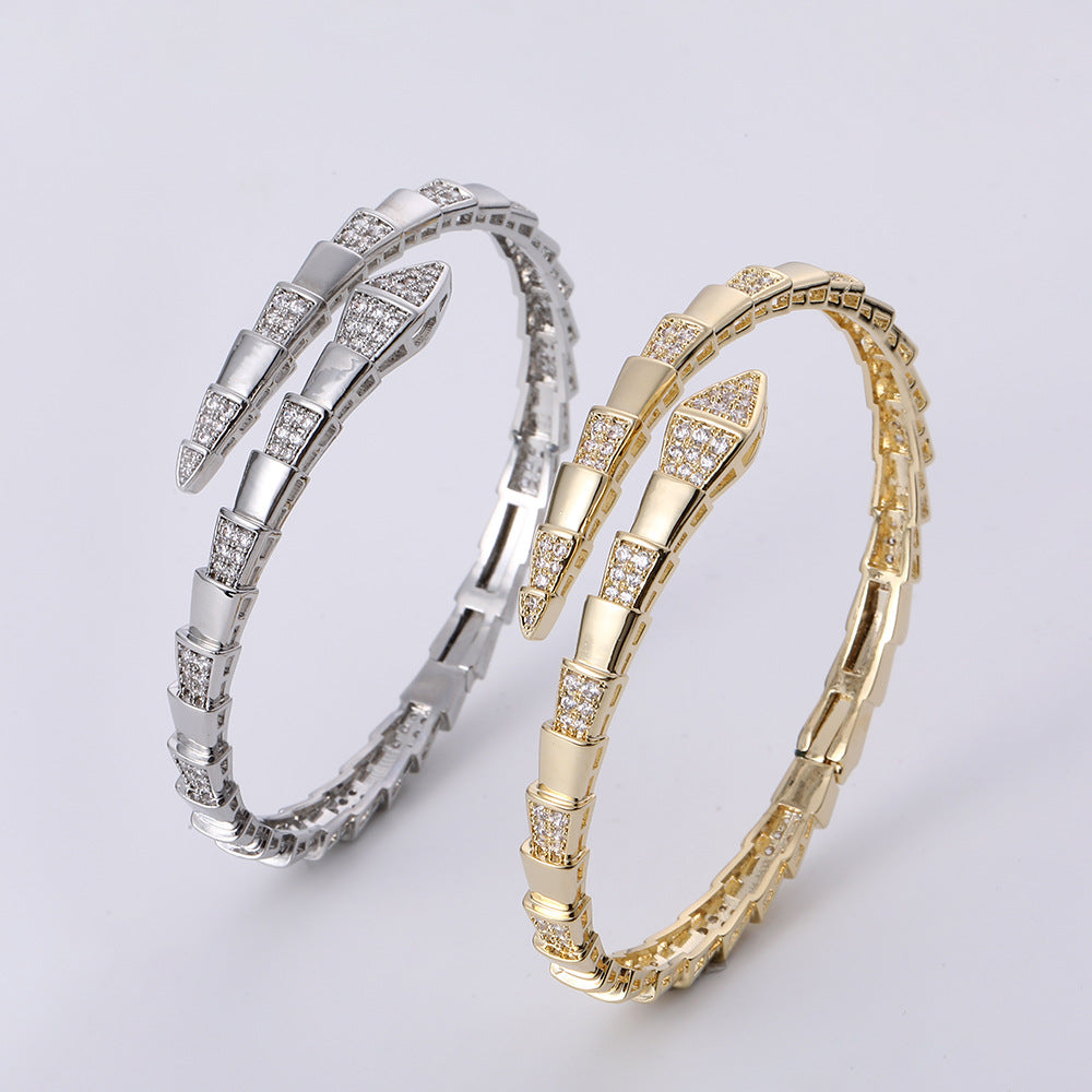 “Elegant White Gold Interlaced Bracelet – Silver Plated, Open Style”  Add to a Collection (optional but good for store)