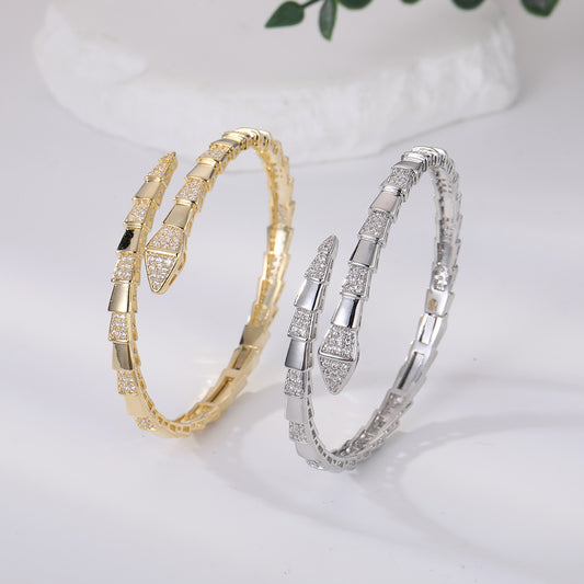 “Elegant White Gold Interlaced Bracelet – Silver Plated, Open Style”  Add to a Collection (optional but good for store)