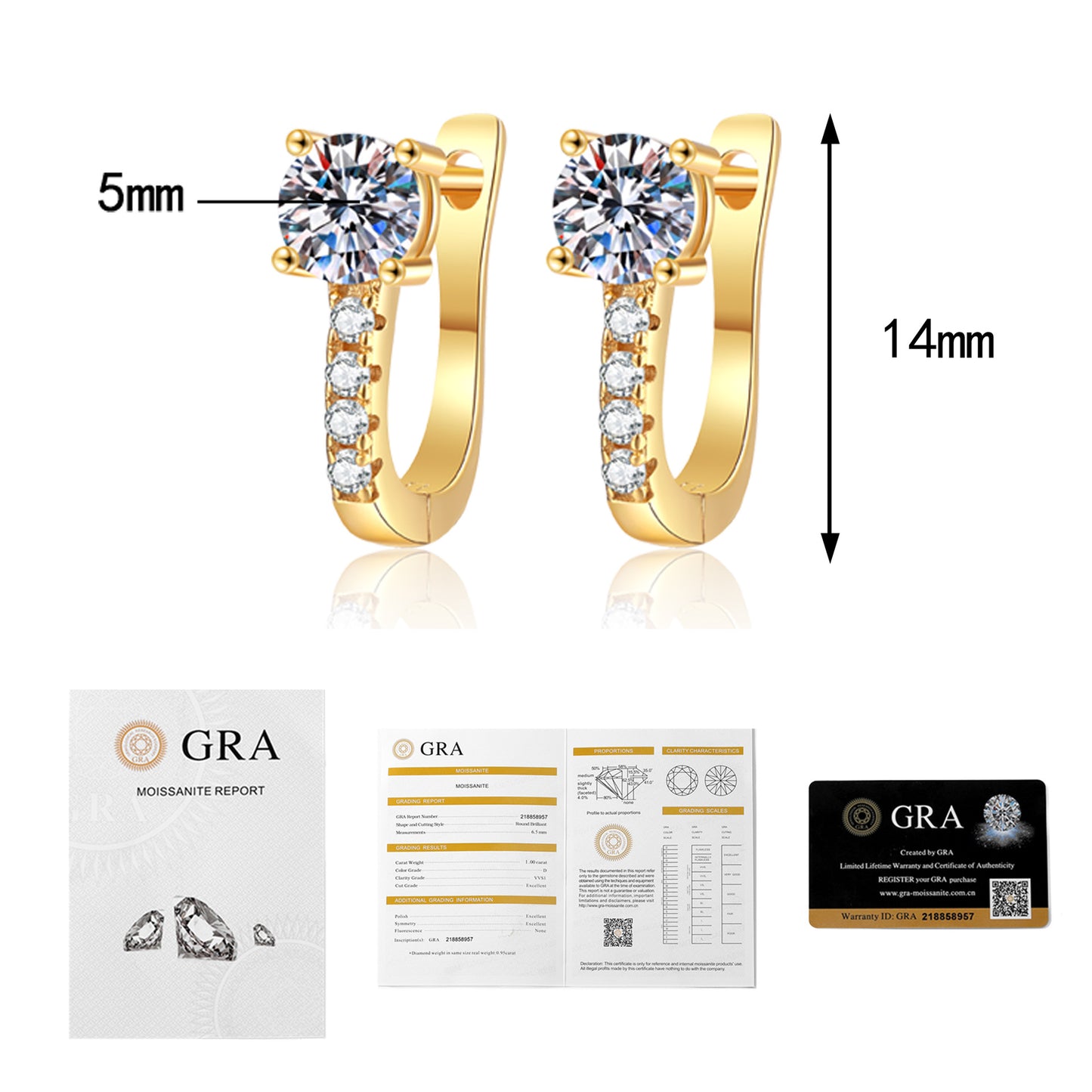 Moissanite s925 sterling silver earrings, classic U-shaped  style, versatile Moissanite stud earrings