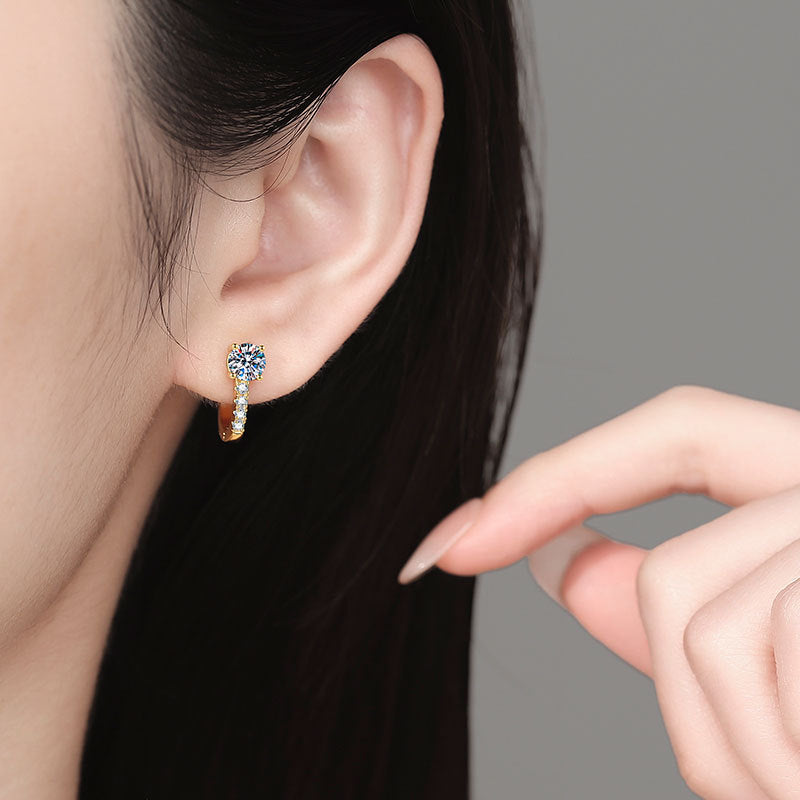 Moissanite s925 sterling silver earrings, classic U-shaped  style, versatile Moissanite stud earrings